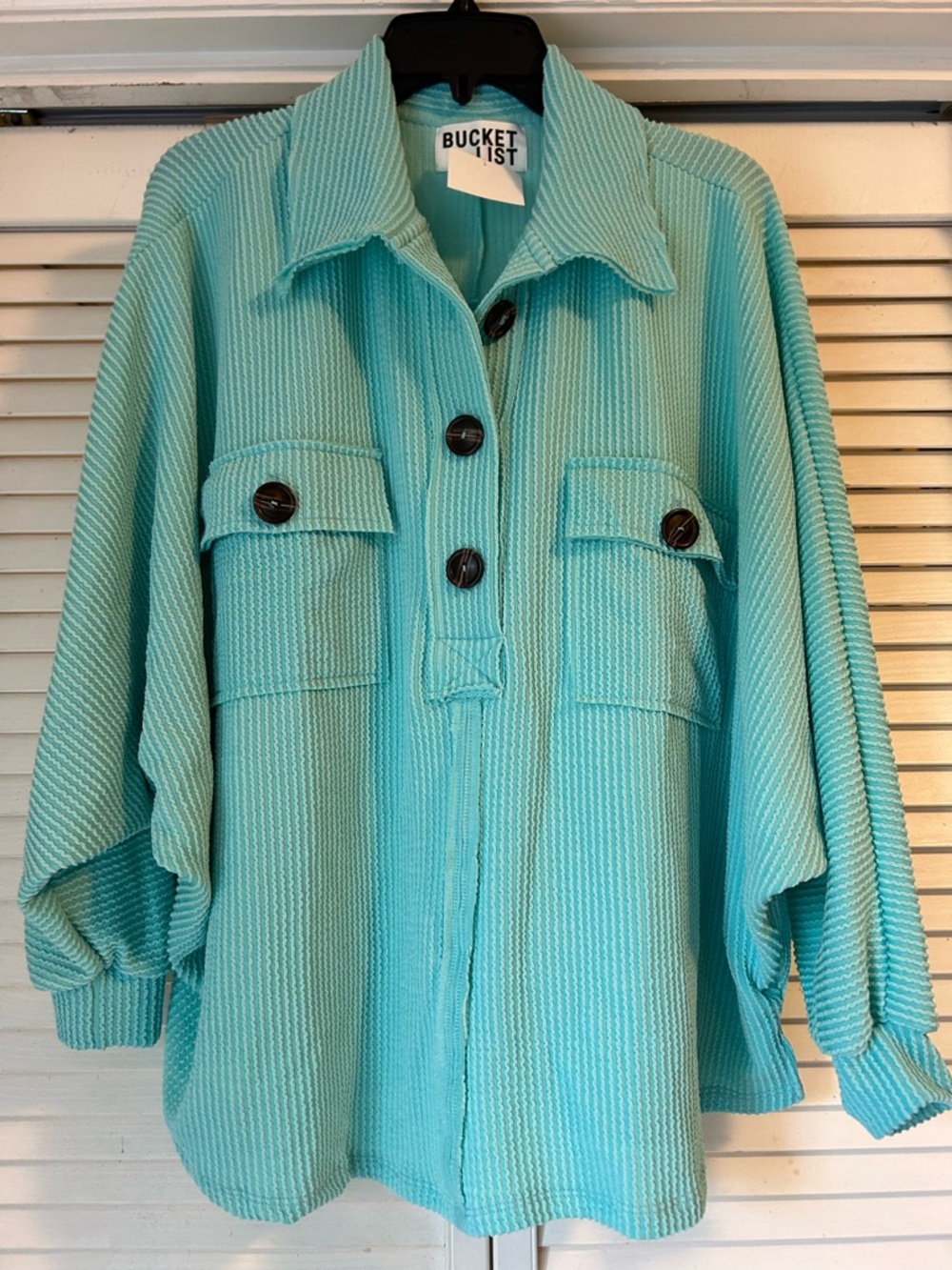 BUCKETLIST Women's Aqua Ribbed shirt with Button Pockets